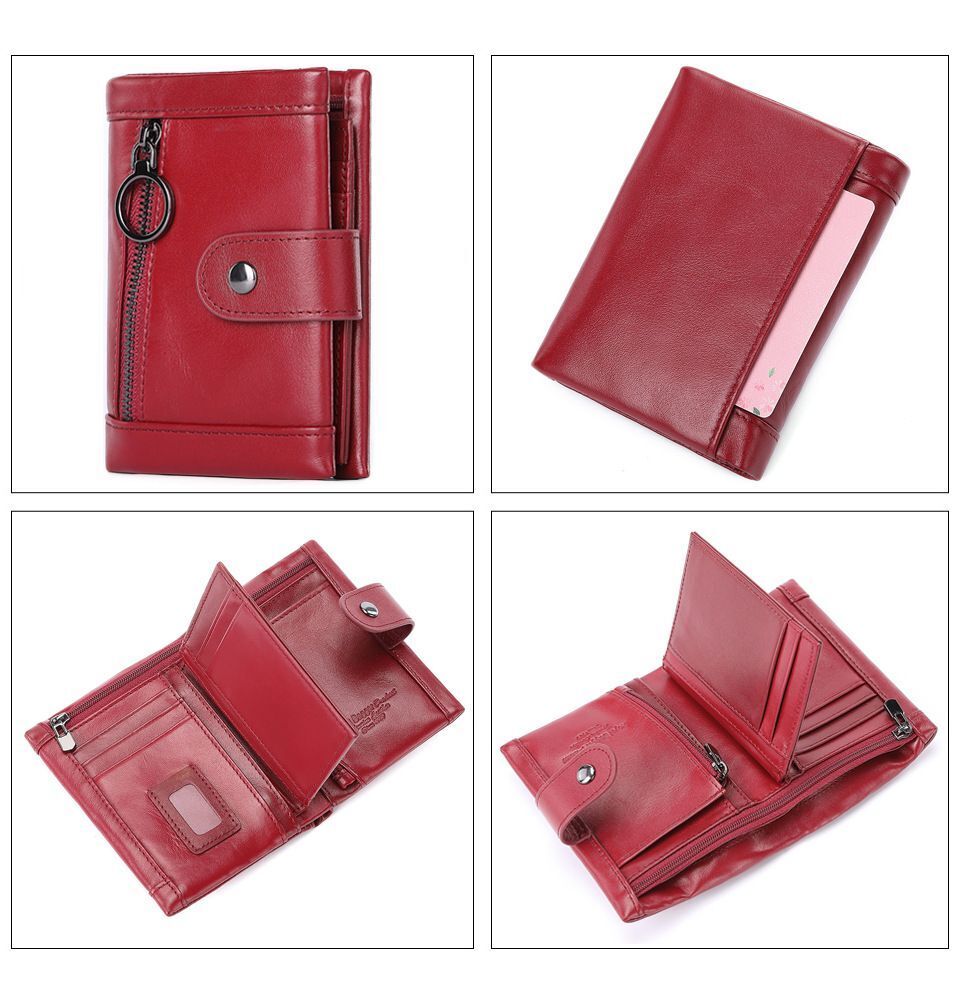 RFID Blocking Wallet Genuine Leather Purse Credit Card Holder Zipper Clutch Bags