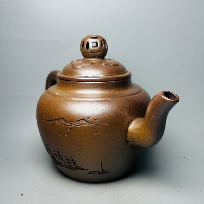 Vintage Chinese Yixing Purple Clay Teapot Zisha Ceremony Carving Collectible Art
