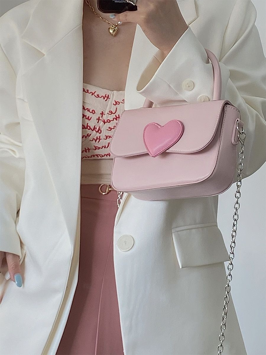 Pink Heart Small Square Shoulder Bag Tote Purse Handbags Chain Messenger Bag 1PC