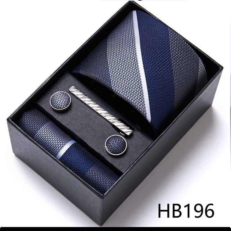 Men Neckties 5Pcs Business Ties Hanky Cufflink Set Clips Corbatas Gift Box 7.5cm