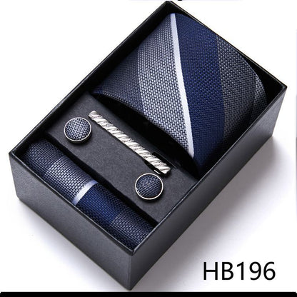 Men Neckties 5Pcs Business Ties Hanky Cufflink Set Clips Corbatas Gift Box 7.5cm