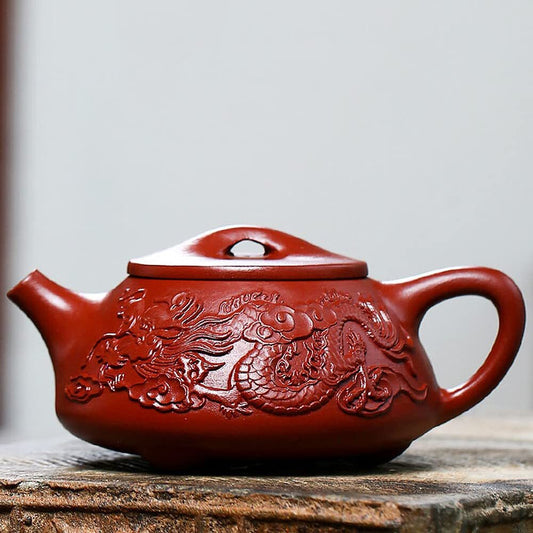 230ml Yixing Purple Clay Dragon Carving Pattern Teapot Kettle Kung Fu Tea Set