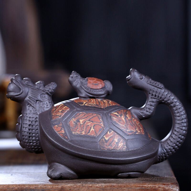 240ml Chinese Yixing Purple Clay Teapot Handmade Dragon Turtle Tea Pot