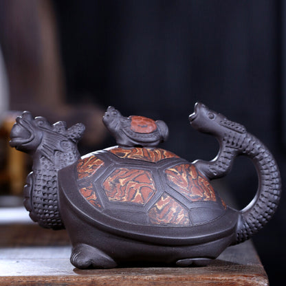 240ml Chinese Yixing Purple Clay Teapot Handmade Dragon Turtle Tea Pot