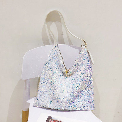 Fashion Sequins Bag Shoulder Purse Luxury Handbags 36*38*2 CM Belt Length 6 CM