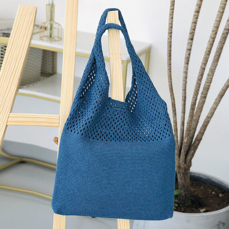 Crochet Braided Knitted Handbags Large Capacity Totes Hollow Woven Shoulder Bag