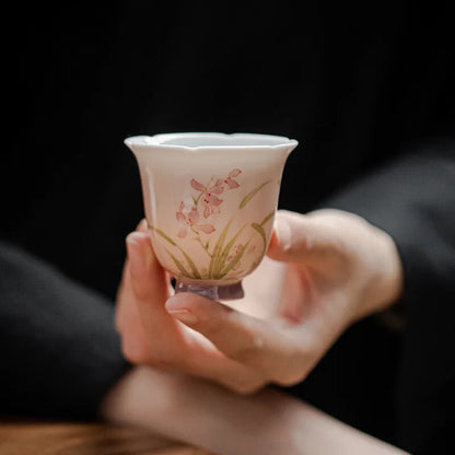 1pc Hand-painted Orchid Chinese Ceramic Teacup Home Exquisite Tea Cup Tea Set