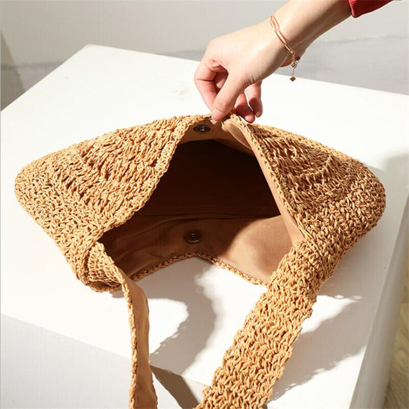 Summer Womens Beach Bag Casual Large Straw Shopping Handbag One-shoulder Bag