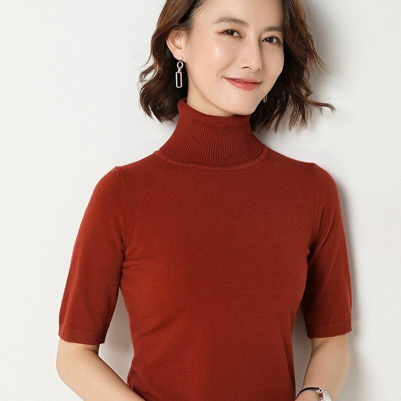 Women's Sweater Short Sleeve Cashmere Loose Turtleneck Bottoming Shirt Pullover