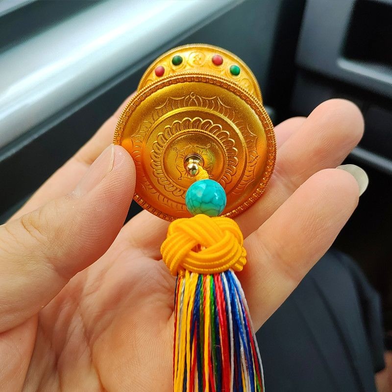 Tibetan Prayer Wheel Pendant Mani Mantra Spinning Ornament Car Decor