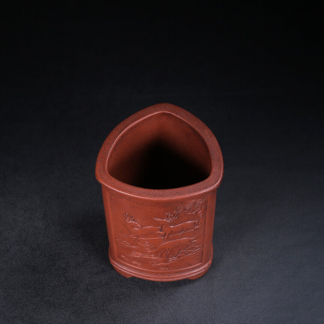 Chinese Yixing Zisha Clay Handmade Exquisite Penholder（笔筒 底款：铁画轩）