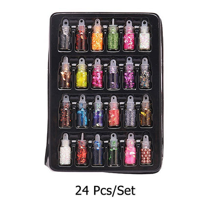 Nail Art Sequins 48 Bottles Set Glitter Powder Manicure Decor Tip Polish Sticker