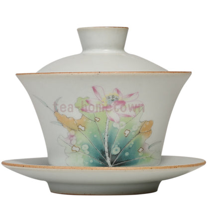 Ceramic Gaiwan Traditional Chinese Pigmented Tea Bowl Floral Patterns Tea Tureen