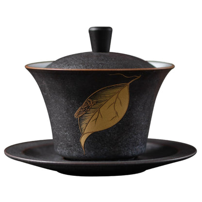 Vintage Black Ceramic Gaiwan Tea Cup 140ml 4.8oz Chinese-Kungfu Tea Set Tea Bowl