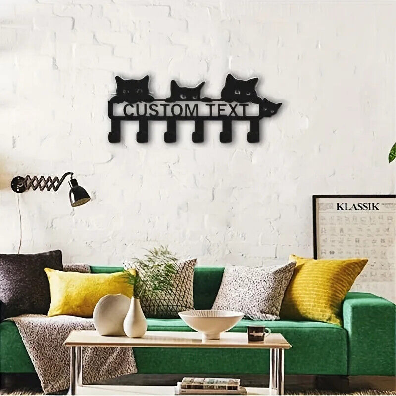 1pc Black Cat Key Holder with 6 Hooks - Stylish Wall Mounted Entryway Coat Rack