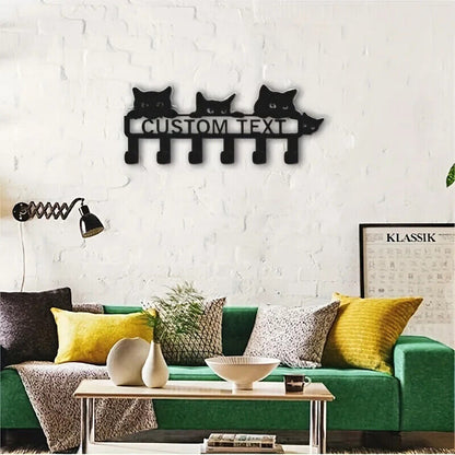 1pc Black Cat Key Holder with 6 Hooks - Stylish Wall Mounted Entryway Coat Rack