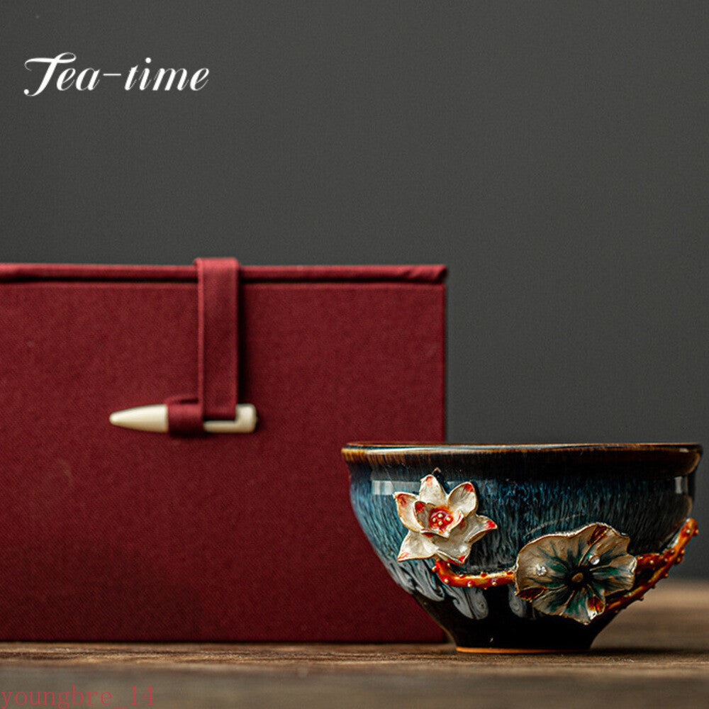 130ml Handmade Enamel Colored Ceramic Teacup Hand Pinch Flower Tea Pair Bowl