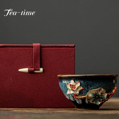 130ml Handmade Enamel Colored Ceramic Teacup Hand Pinch Flower Tea Pair Bowl