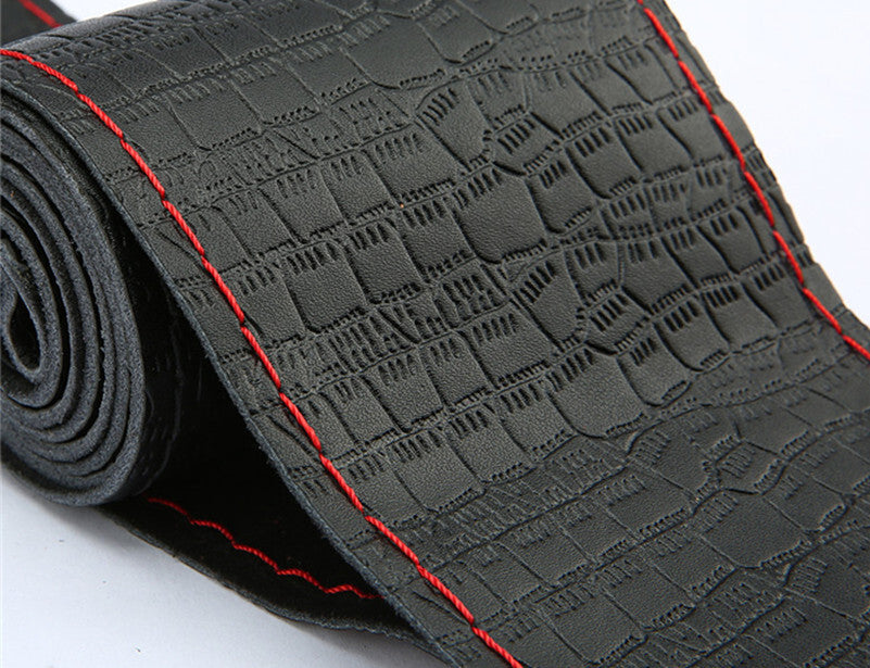 DIY Emboss Genuine Leather Auto Car Steering Wheel Cover Case Needles Thread 38