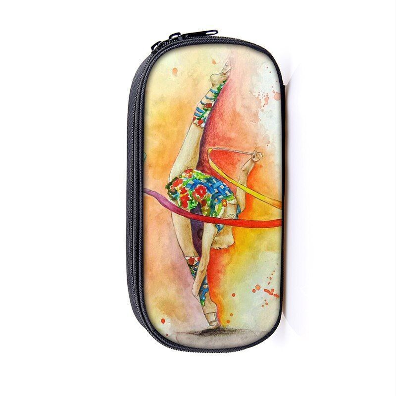 Elegant Gymnastic Art Print Cosmetic Bag Women Pencil Case Stationary Bag Canvas