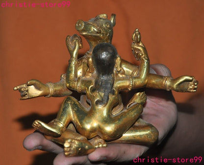 5.6" Tibet Buddhism bronze Gilt Yab-Yum Mandkesvara Hevajra Happy Buddha Statue