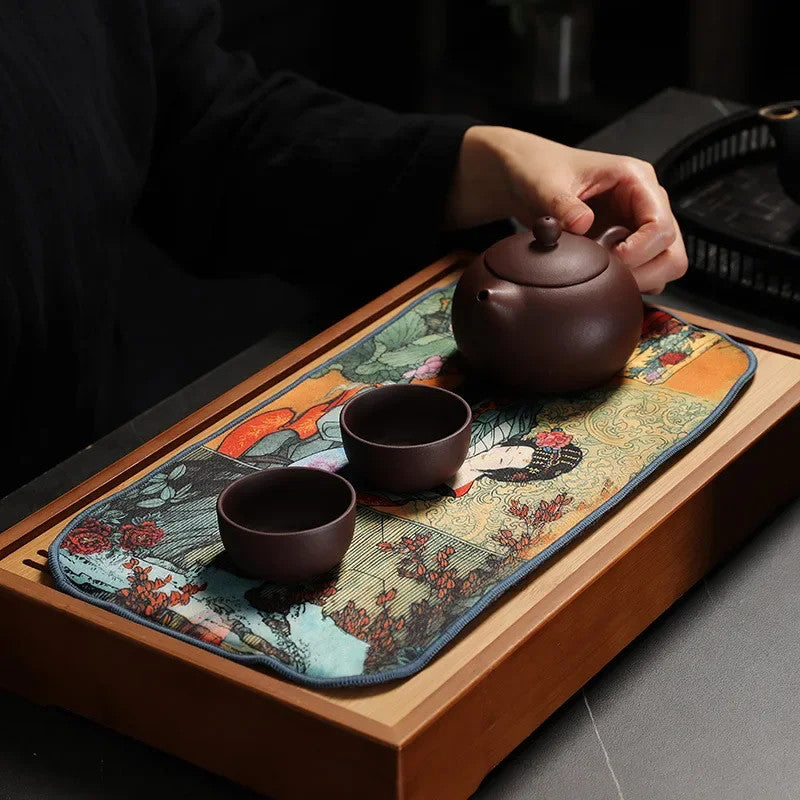 36cm Chinese Retro Tea Towel Strong Water Absorption Thicken Tea Mat Coaster