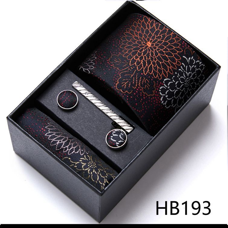 Men Neckties 5Pcs Business Ties Hanky Cufflink Set Clips Corbatas Gift Box 7.5cm