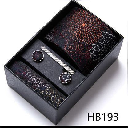Men Neckties 5Pcs Business Ties Hanky Cufflink Set Clips Corbatas Gift Box 7.5cm
