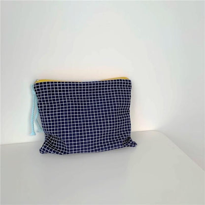 Plaid Cosmetic Bag Cotton Fabric Women Travel Makeup Zipper Pouch Wash Bag 22*17