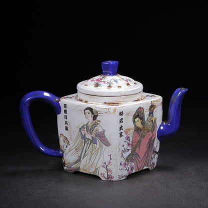 l-0Chinese Yixing Zisha Clay Handmade Exquisite Teapot （四大美女 底款：金鼎商标）