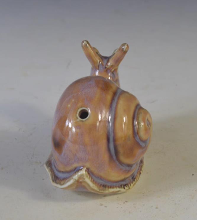 3.1" Collect Chinese Porcelain Brown Glaze Lovable Animal Snail Water-drop