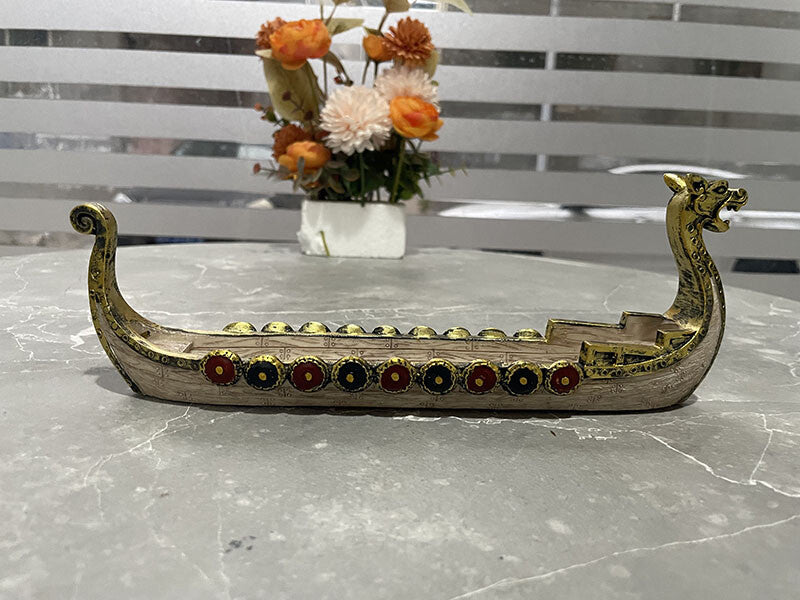 Hand Carved Dragon Boat Incense Holder Burner Censer Carving Ornaments