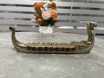 Hand Carved Dragon Boat Incense Holder Burner Censer Carving Ornaments