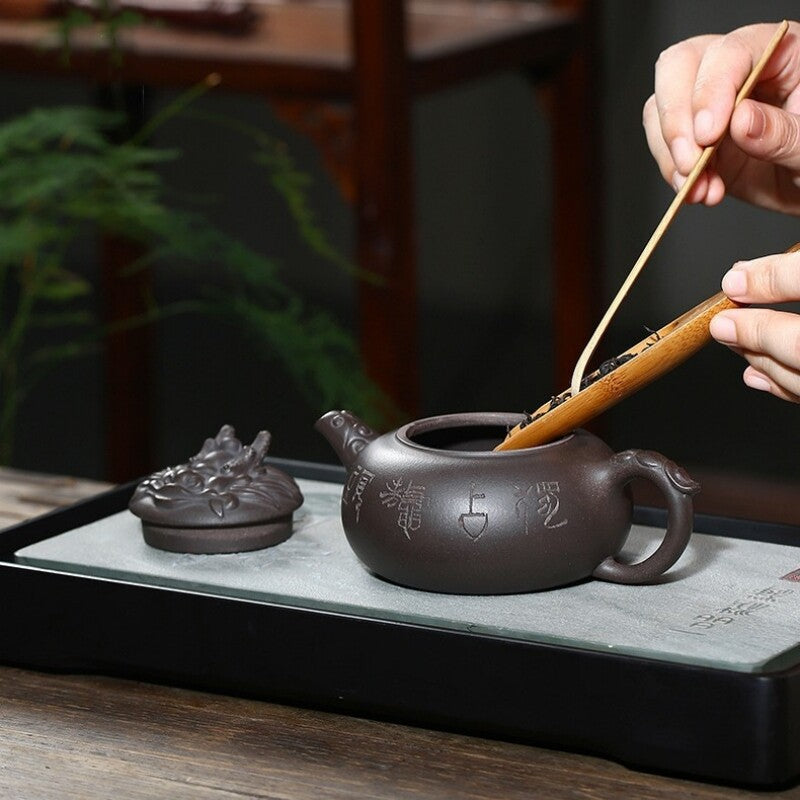 China Real Yixing Zisha Black Clay Tea Pot Marked Handmade 9 Infuser Holes Pots