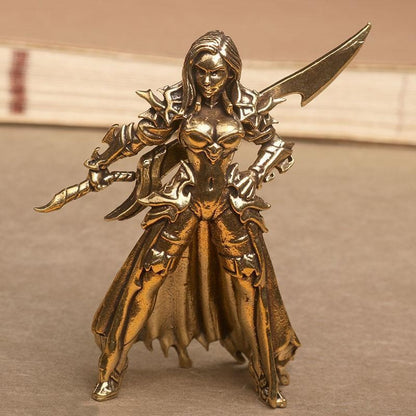 Brass Solid Beauty Warrior Statue Desktop Tea Pet Warcraft Craft Ornament