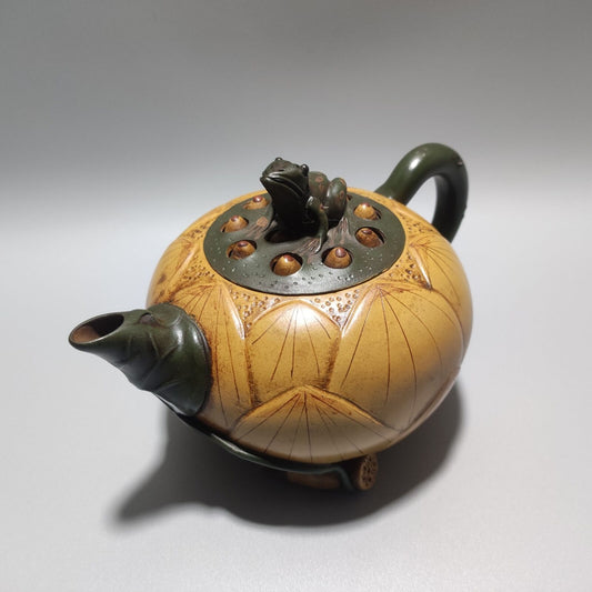 Vintage Chinese Yixing Purple Clay Teapot Zisha Ceremony Frog Lotus Seed Teaware