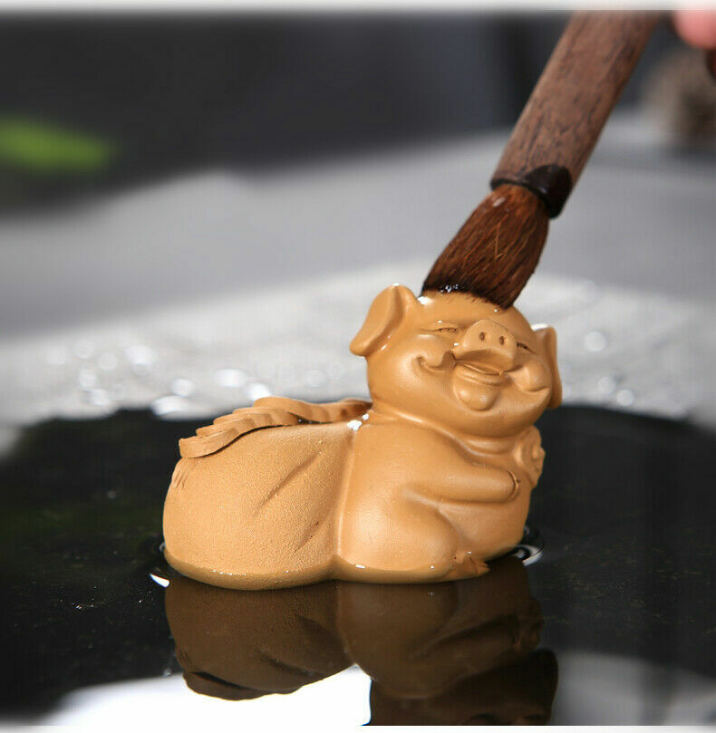 Yixing Zisha Artware Tea Pet Wealthy Mascot Pig Statue Table Decoration Ornament