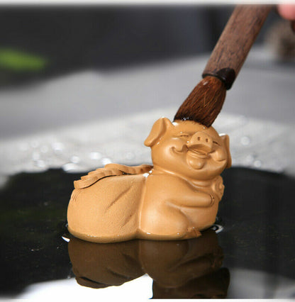 Yixing Zisha Artware Tea Pet Wealthy Mascot Pig Statue Table Decoration Ornament