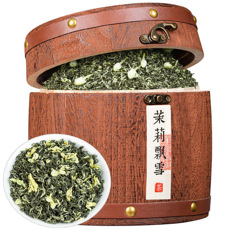 茉莉飘雪茉莉花茶浓香型茶叶新茶川茶木桶礼盒装500g Jasmine Snow Jasmine Tea Strong Scented Sichuan Tea