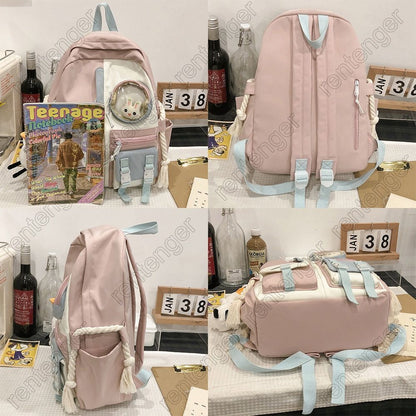 Nylon Bag Student Backpack Waterproof Fashion School Bag 30*13*40 CM Pink /Blue