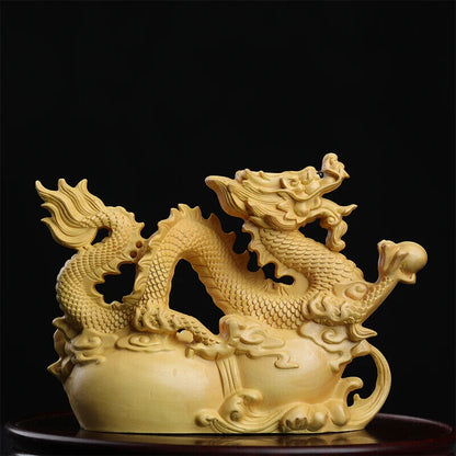 12cm Boxwood Animal Sculpture Boxwood Wood Statue Real Wood dragon Office Wood