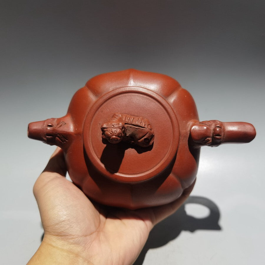 Chinese Old Yixing Clay Teapot Handmade Square Purple Sand Teapot 420cc