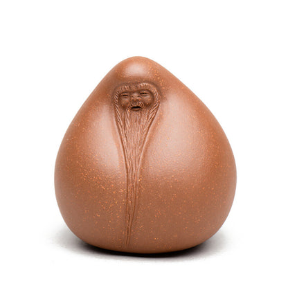Handmade Carved Peach Tea Pet Yixing Zisha Purple Clay The God Of Longevity Gift