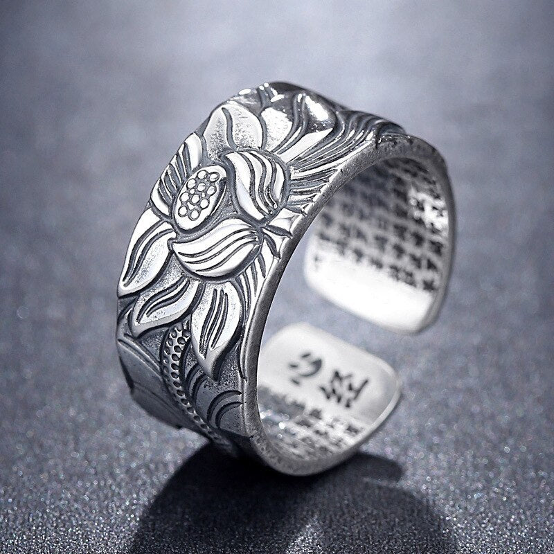 Brand New Lotus Ring, Vintage Amulet, Religious Buddha, Lotus, Buddhist Sutra -
