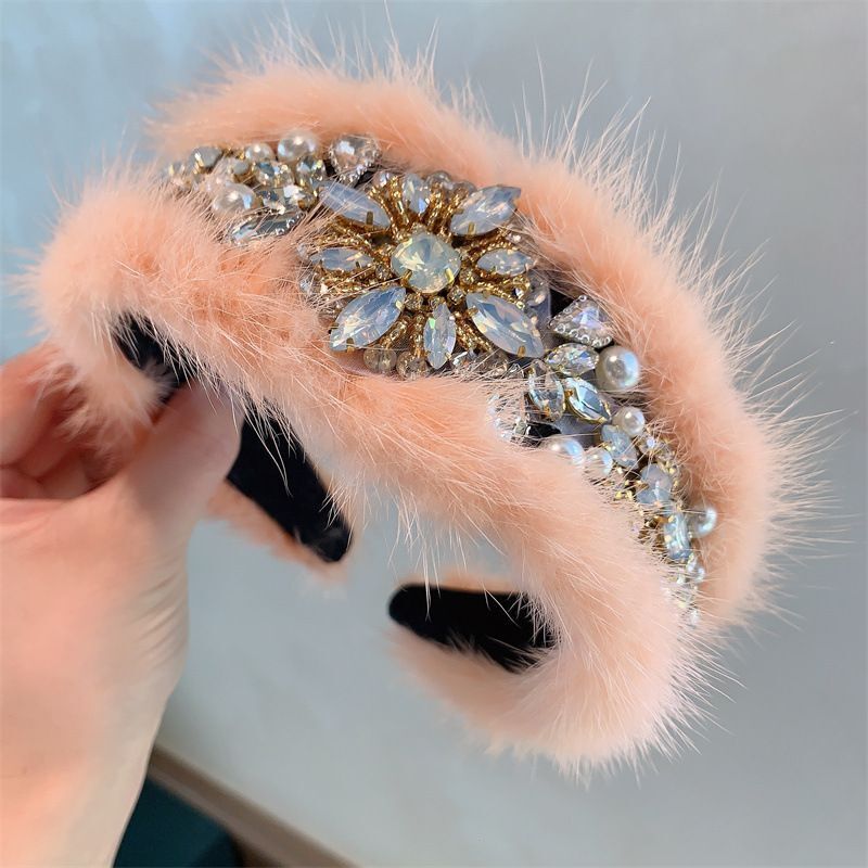 Women Headband Luxurious Faux Fur Crystal Hairband Casual Adult Hair Accessories