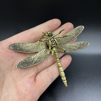 Solid Brass Dragonfly Figurine Hollow Wings Insect Decor Brass Art Collectible