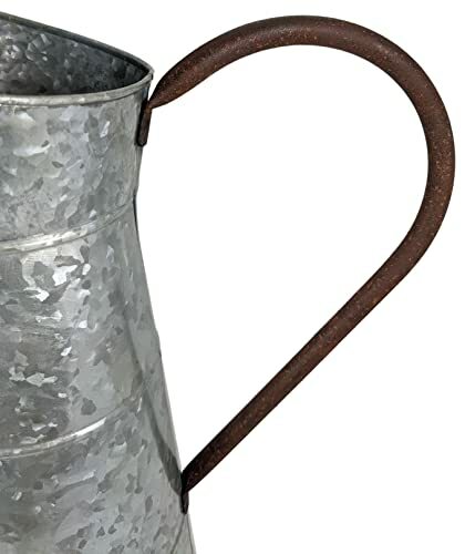 Large Galvanized Metal Pitcher Vase 15.6" H, Rustic Look for Country themed home