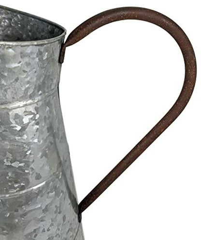 Large Galvanized Metal Pitcher Vase 15.6" H, Rustic Look for Country themed home