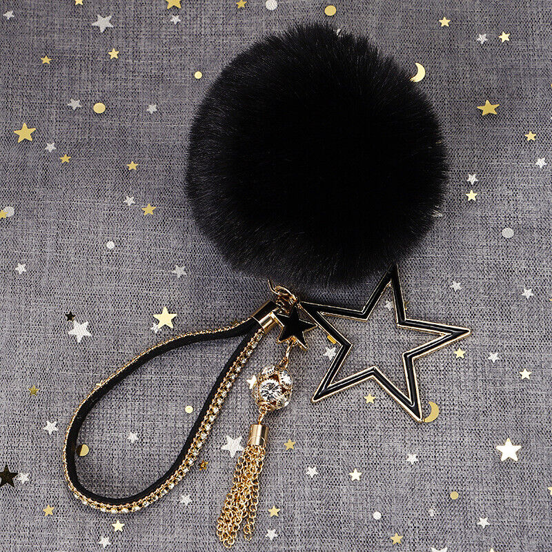Pompom Star Key Chain Fluffy Faux Fur Ball Keyring Bag Pendant Fluffy Keyring