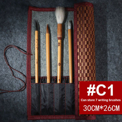 Painting Brushes Holder Storage Bamboo Rolling Bag Calligraphy Pens Case Curtain
